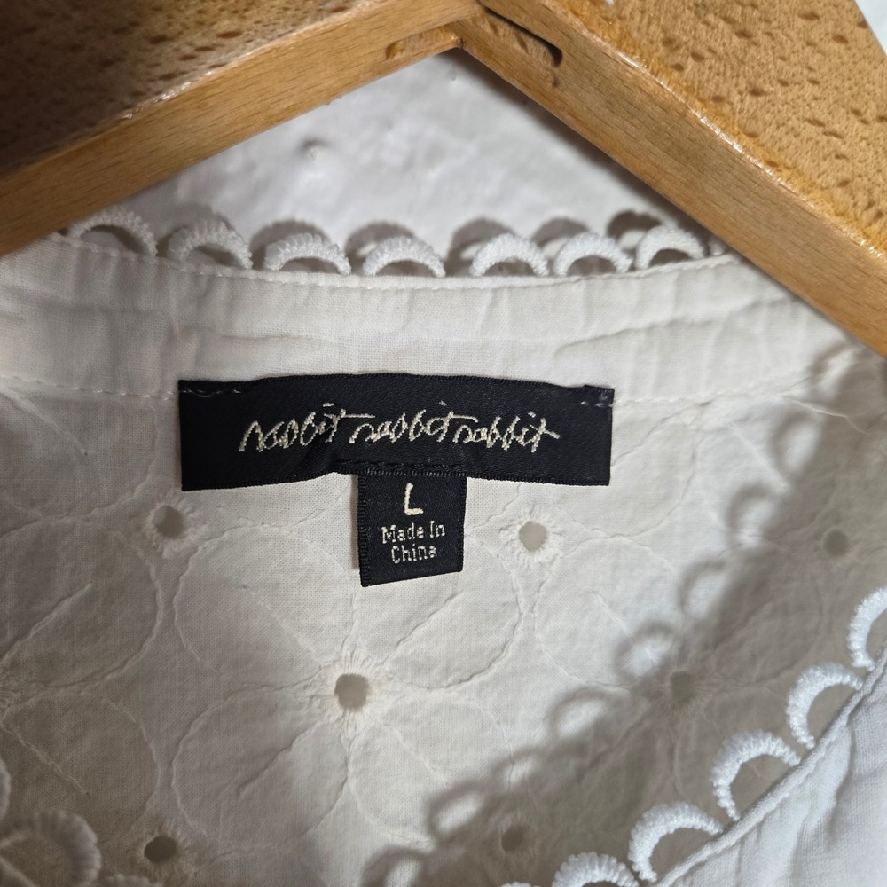 Rabbit Rabbit Rabbit White Eyelet Tiered Button Front Dress Large - Picture 3 of 7